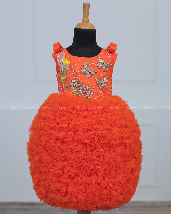 Tangerine Orange Heavy Frilled Short Dress