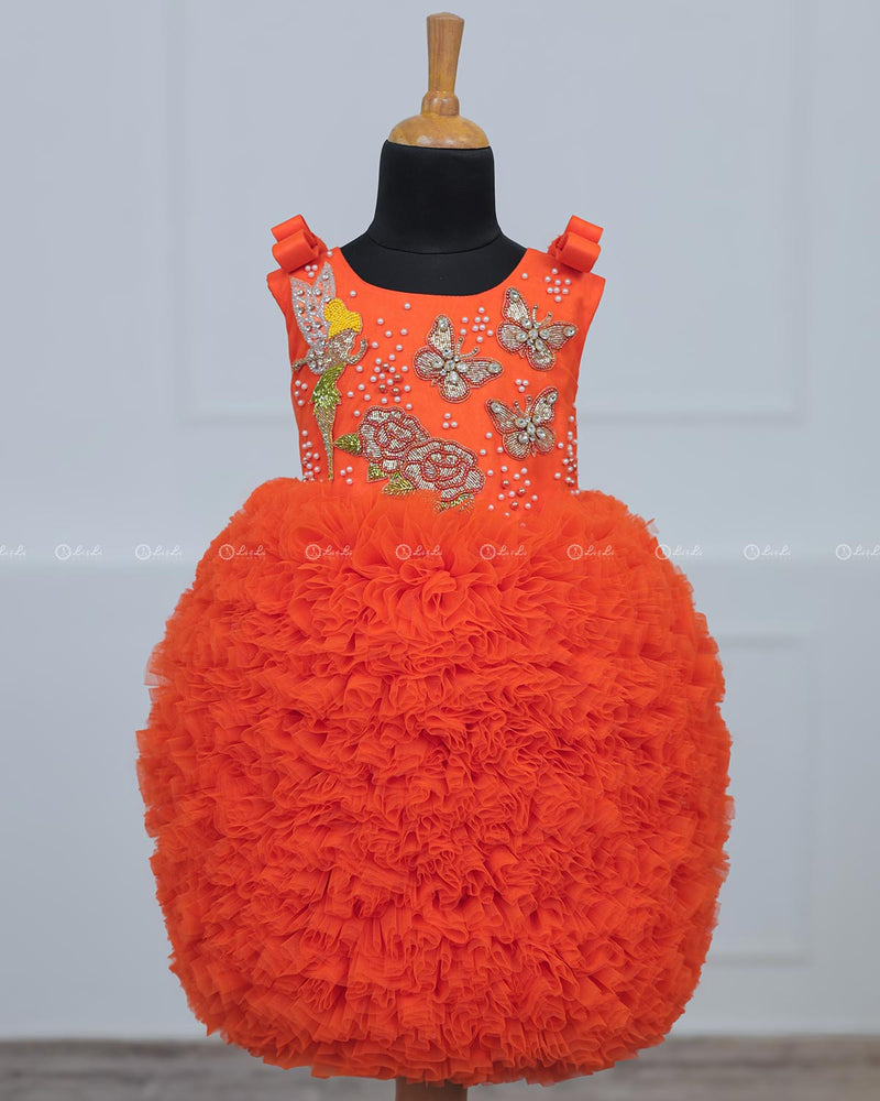 Tangerine Orange Heavy Frilled Short Dress