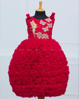 Ruby Red Heavy Frilled Short Dress