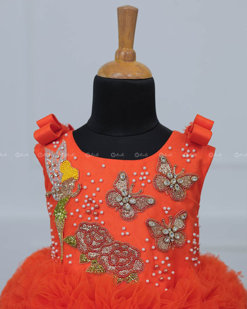 Tangerine Orange Heavy Frilled Short Dress