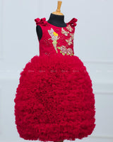 Ruby Red Heavy Frilled Short Dress