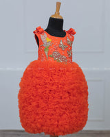 Tangerine Orange Heavy Frilled Short Dress