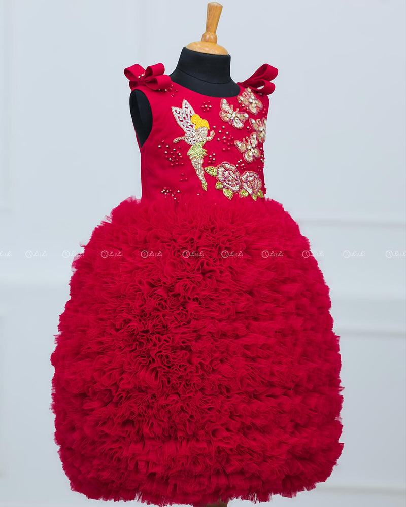 Ruby Red Heavy Frilled Short Dress