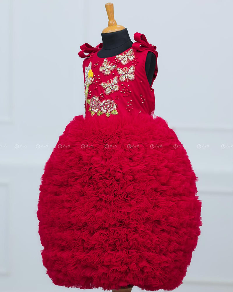 Ruby Red Heavy Frilled Short Dress