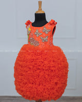 Tangerine Orange Heavy Frilled Short Dress