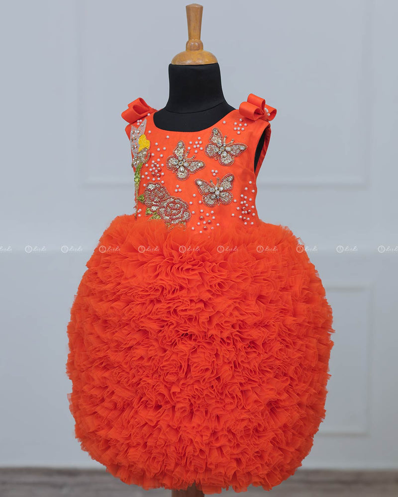 Tangerine Orange Heavy Frilled Short Dress