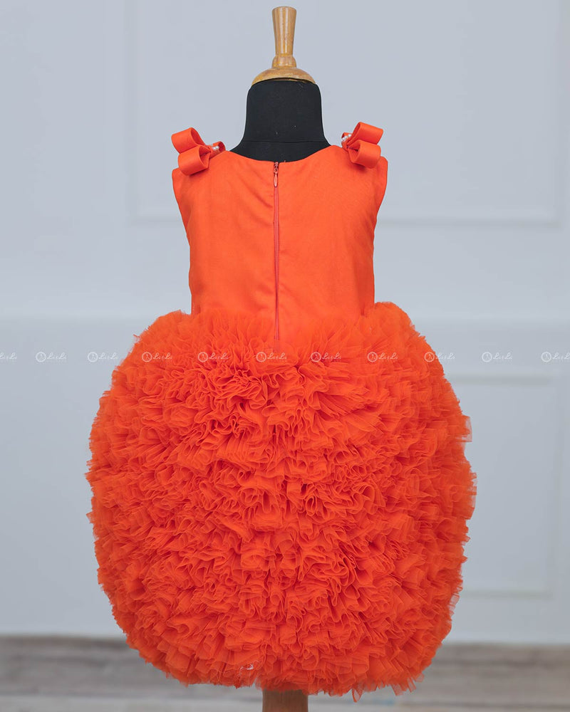 Tangerine Orange Heavy Frilled Short Dress