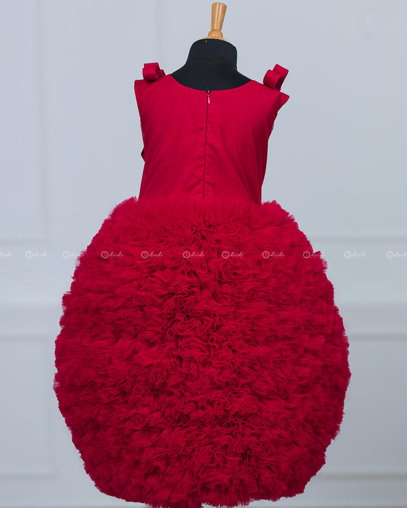 Ruby Red Heavy Frilled Short Dress