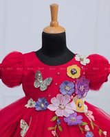 candy Red Fairy Tale Dress with Wild Flowers.