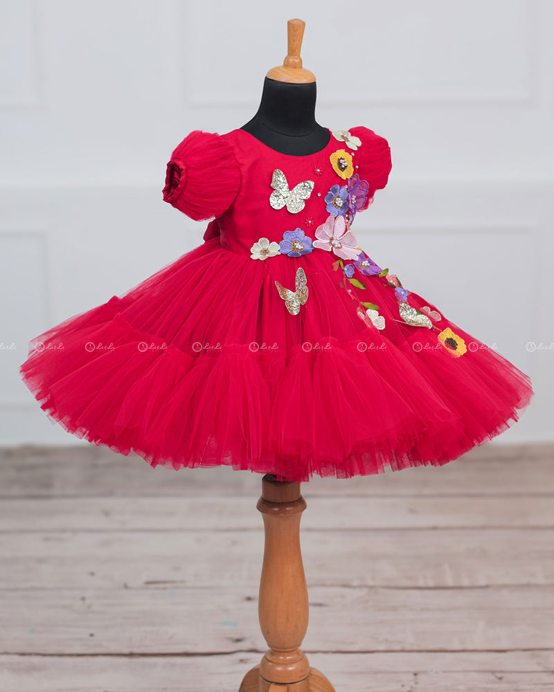 candy Red Fairy Tale Dress with Wild Flowers.