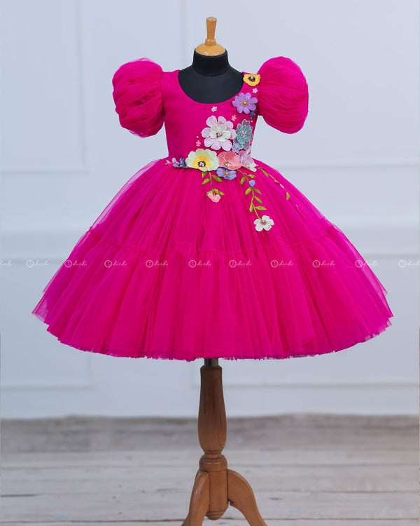 Dark Pink Fairy Tale Dress with Wild Flowers.