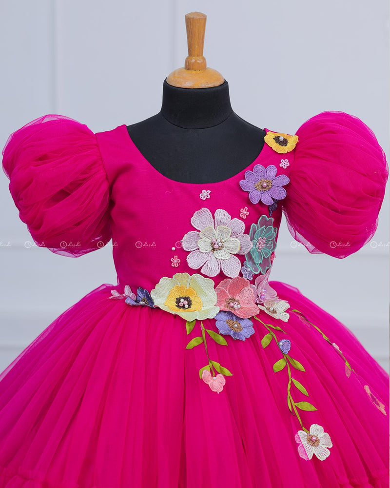 Dark Pink Fairy Tale Dress with Wild Flowers.