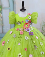 Olive Green Fairy Tale Dress with Wild Flowers.
