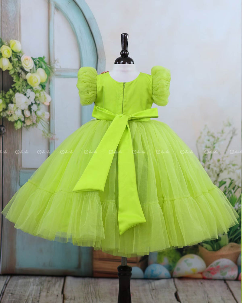 Olive Green Fairy Tale Dress with Wild Flowers.