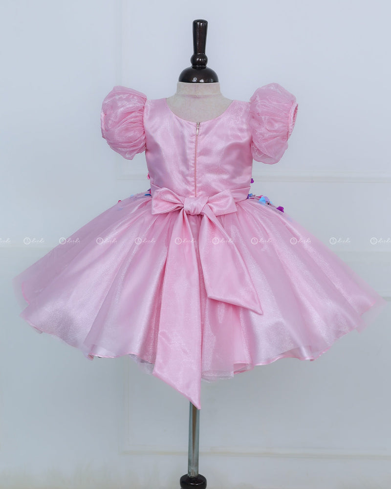 Elegant Baby Pink Gown Highlighted with Handcrafted Multicolour Flowers