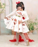 Ivory Dress With Mushroom And Ladybug Prints, Red Back Train