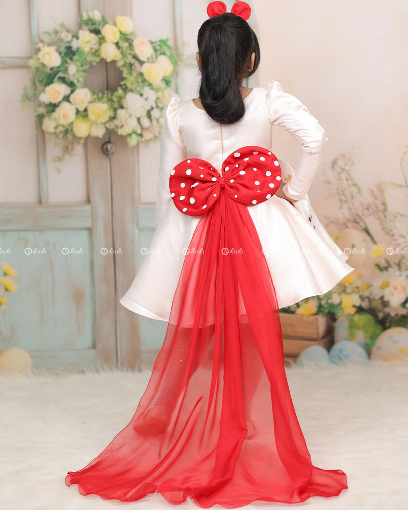 Ivory Dress With Mushroom And Ladybug Prints, Red Back Train