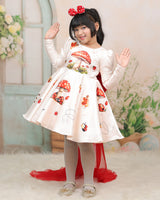 Ivory Dress With Mushroom And Ladybug Prints, Red Back Train