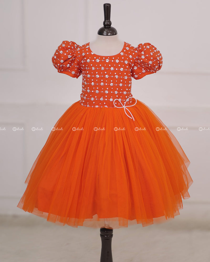 Orange Dress With Sequence Yoke