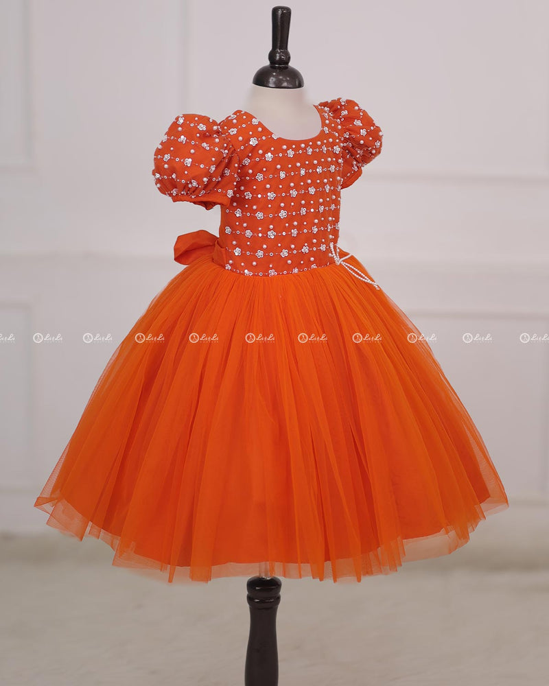 Orange Dress With Sequence Yoke