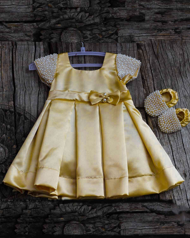 Satin Box Pleated Frock With Booties