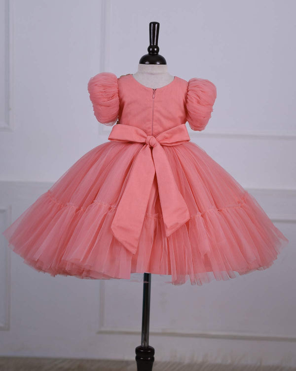 Blush Peach Fairy Tale Dress Highlighted with Flowers.