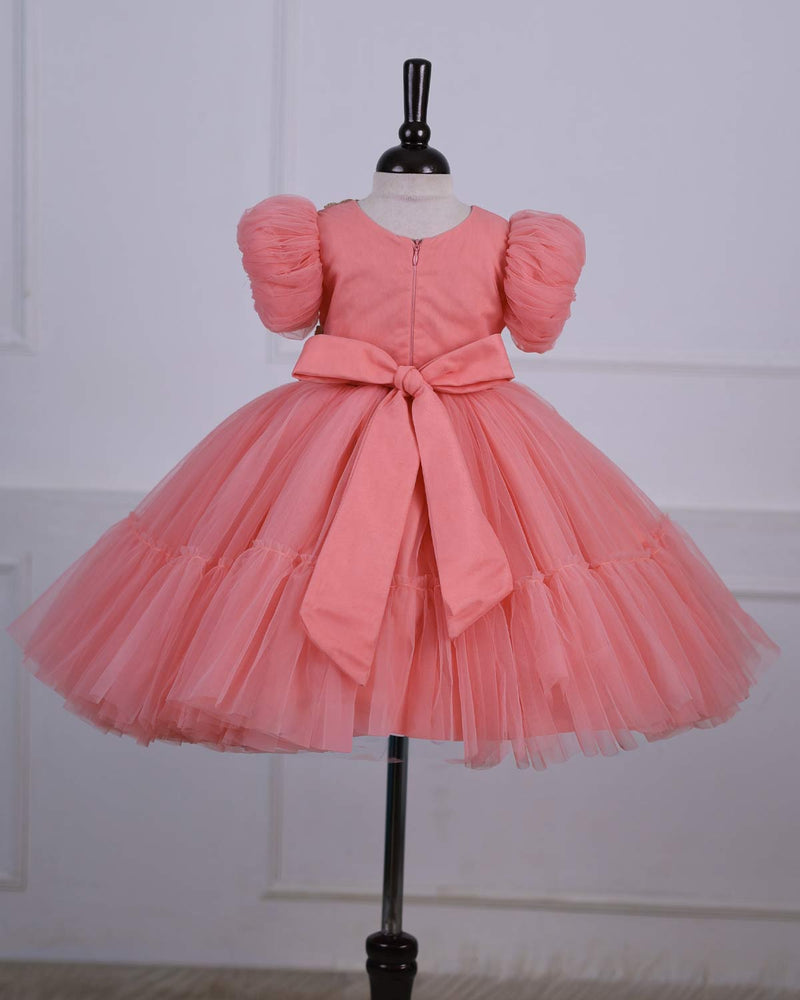 Blush Peach Fairy Tale Dress Highlighted with Flowers.