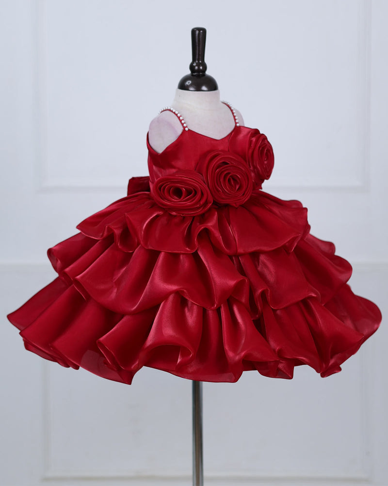 Red Rosette 3D Frock