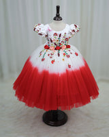 Double Shaded Red Frock With Heavy Floral Handwork
