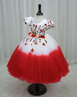Double Shaded Red Frock With Heavy Floral Handwork