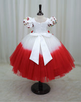 Double Shaded Red Frock With Heavy Floral Handwork