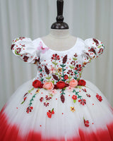 Double Shaded Red Frock With Heavy Floral Handwork