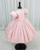 Light Peach Embellished Feather Frock