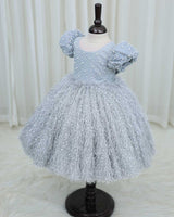 Light Gray Pearl Embellished Feather Frock