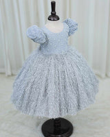 Light Gray Pearl Embellished Feather Frock