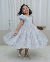 Light Gray Pearl Embellished Feather Frock