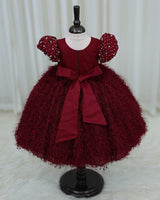 Wine Red Embellished Feather Frock