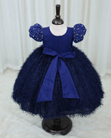 Navy Blue Embellished Feather Frock