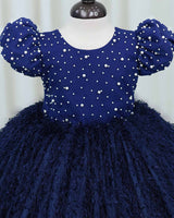Navy Blue Embellished Feather Frock