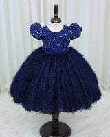 Navy Blue Embellished Feather Frock
