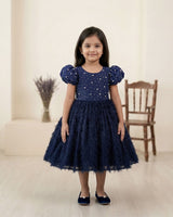 Navy Blue Embellished Feather Frock