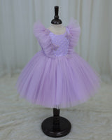 Net Sleeveless Ruffled Yoke Butterfly Theme Knee-Length Frock-Light Lavender(New)(Bestseller)