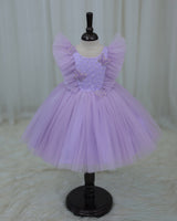 Net Sleeveless Ruffled Yoke Butterfly Theme Knee-Length Frock-Light Lavender(New)(Bestseller)