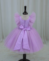 Net Sleeveless Ruffled Yoke Butterfly Theme Knee-Length Frock-Light Lavender (Bestseller)