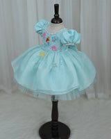 Aquamarine - Pale Aqua Blue Gown with Heavy Bead Patches of Underwater Theme