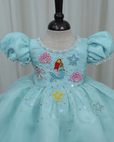 Aquamarine - Pale Aqua Blue Gown with Heavy Bead Patches of Underwater Theme