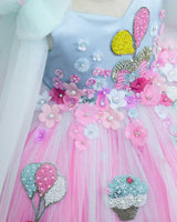 Net Sleeveless Fit & Flare Fairy Calf Length Frock - Pink & Blue (New)