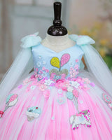 Net Sleeveless Fit & Flare Fairy Calf Length Frock - Pink & Blue (New)