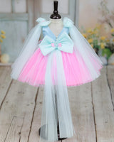 Net Sleeveless Fit & Flare Fairy Calf Length Frock - Pink & Blue (New)