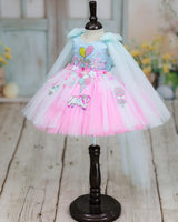 Net Sleeveless Fit & Flare Fairy Calf Length Frock - Pink & Blue (New)